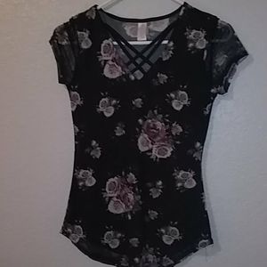 Black shirt with flowers on it